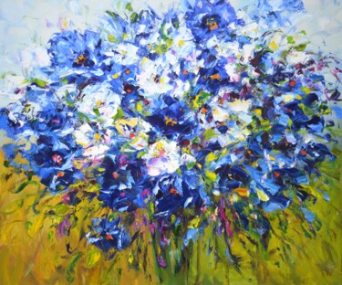 Painting titled "Flowers. Expressive…" by Iryna Kastsova, Original Artwork, Oil Mounted on Wood Stretcher frame