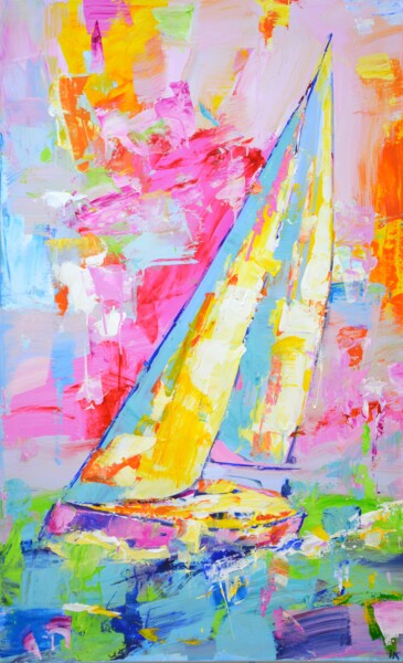 Картина под названием "Sailboat 6." - Iryna Kastsova, Подлинное произведение искусства, Акрил Установлен на Деревянная рама…