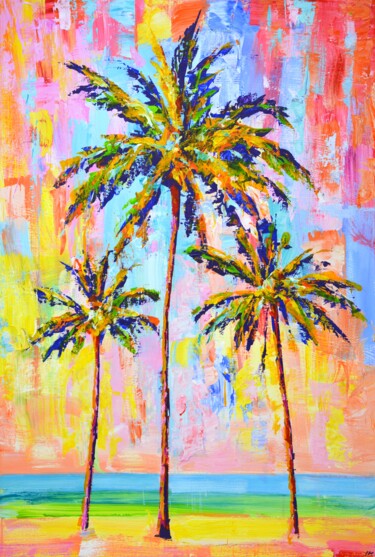 Schilderij getiteld "Palms. Ocean 3." door Iryna Kastsova, Origineel Kunstwerk, Acryl