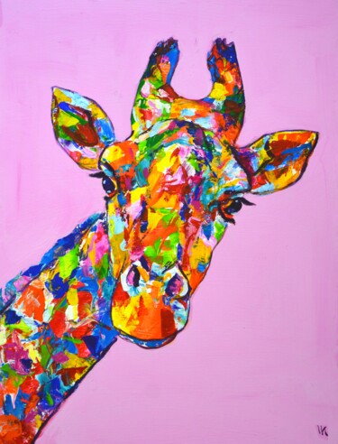 Painting titled "Giraffe." by Iryna Kastsova, Original Artwork, Acrylic Mounted on Wood Stretcher frame