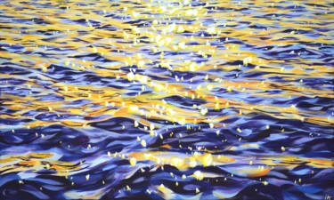 Картина под названием "Sunset. Ocean." - Iryna Kastsova, Подлинное произведение искусства, Акрил Установлен на Деревянная ра…