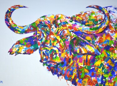 Painting titled "Bull 3." by Iryna Kastsova, Original Artwork, Acrylic Mounted on Wood Stretcher frame