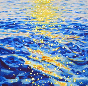 Painting titled "Glare on waves 8." by Iryna Kastsova, Original Artwork, Acrylic Mounted on Wood Stretcher frame