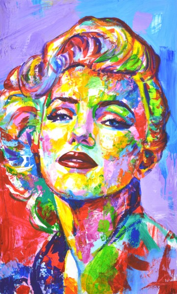 Painting titled "Marilyn Monroe 10." by Iryna Kastsova, Original Artwork, Acrylic Mounted on Wood Stretcher frame