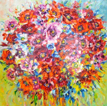 Картина под названием "Poppy mood." - Iryna Kastsova, Подлинное произведение искусства, Масло Установлен на Деревянная рама…