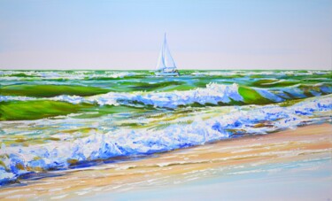 Painting titled "On the waves of the…" by Iryna Kastsova, Original Artwork, Acrylic Mounted on Wood Stretcher frame