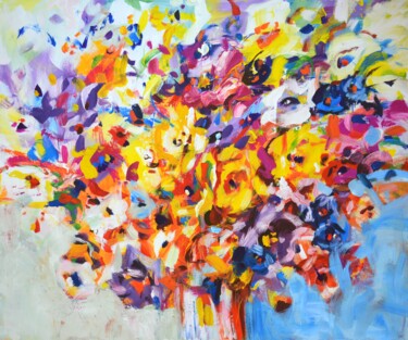 Painting titled "Abstract bouquet." by Iryna Kastsova, Original Artwork, Acrylic Mounted on Wood Stretcher frame