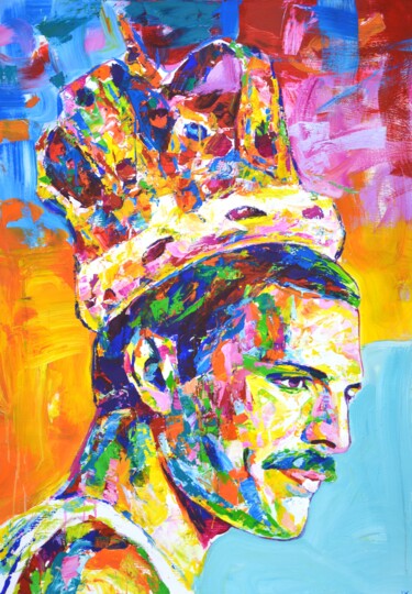 Painting titled "Freddie Mercury" by Iryna Kastsova, Original Artwork, Acrylic Mounted on Wood Stretcher frame