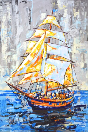 Pittura intitolato "Ship 6." da Iryna Kastsova, Opera d'arte originale, Acrilico Montato su Telaio per barella in legno