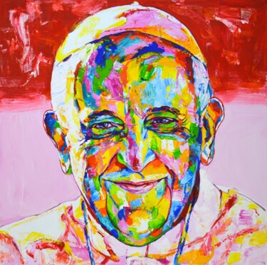 Malarstwo zatytułowany „Francis (Pope).” autorstwa Iryna Kastsova, Oryginalna praca, Akryl Zamontowany na Drewniana rama nos…