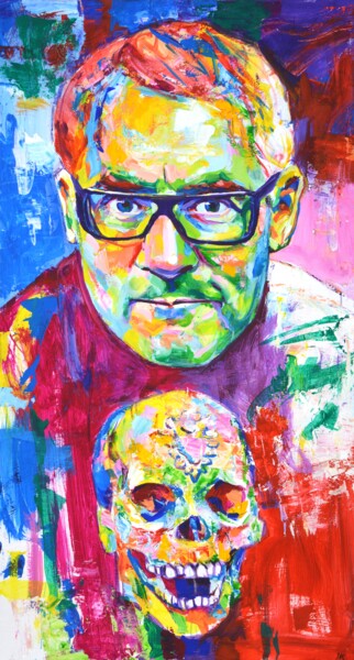 Painting titled "Damien Stephen Hirst" by Iryna Kastsova, Original Artwork, Acrylic Mounted on Wood Stretcher frame