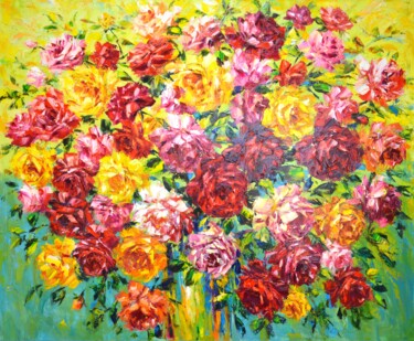 Painting titled "Bright bouquet of f…" by Iryna Kastsova, Original Artwork, Oil Mounted on Wood Stretcher frame