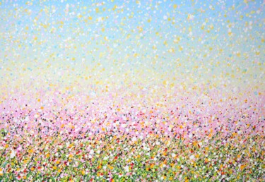 Painting titled "Pale pink field 5." by Iryna Kastsova, Original Artwork, Acrylic Mounted on Wood Stretcher frame