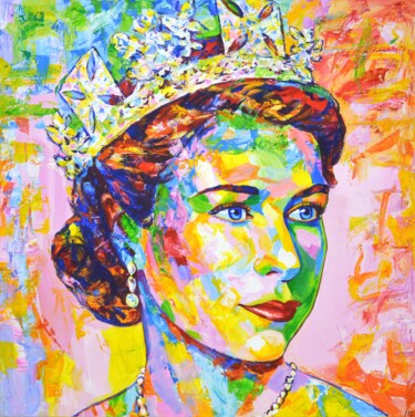 Painting titled "Queen Elizabeth II…" by Iryna Kastsova, Original Artwork, Acrylic Mounted on Wood Stretcher frame