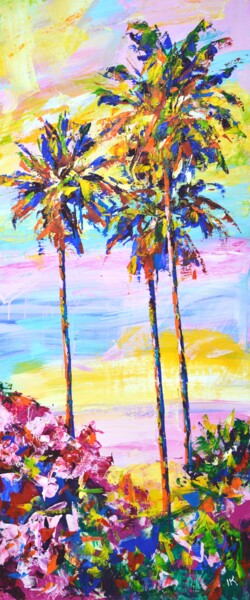 Ζωγραφική με τίτλο "Palm trees 9." από Iryna Kastsova, Αυθεντικά έργα τέχνης, Ακρυλικό Τοποθετήθηκε στο Ξύλινο φορείο σκελετό