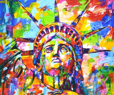 Painting titled "Statue of Liberty 3." by Iryna Kastsova, Original Artwork, Acrylic Mounted on Wood Stretcher frame