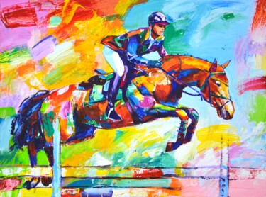 Картина под названием "Horse racing" - Iryna Kastsova, Подлинное произведение искусства, Акрил Установлен на Деревянная рама…