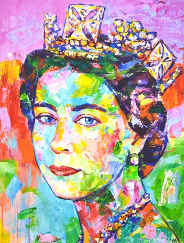 Malerei mit dem Titel "Queen Elizabeth II(…" von Iryna Kastsova, Original-Kunstwerk, Acryl Auf Keilrahmen aus Holz montiert
