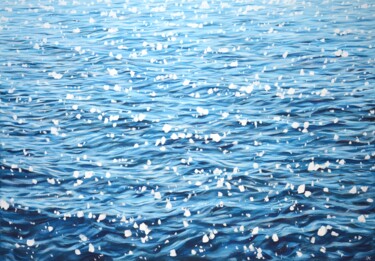 Painting titled "Glare on blue water." by Iryna Kastsova, Original Artwork, Acrylic Mounted on Wood Stretcher frame
