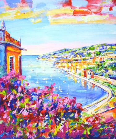 Картина под названием "Nice. Azure coast." - Iryna Kastsova, Подлинное произведение искусства, Акрил Установлен на Деревянна…