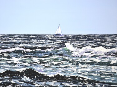 Schilderij getiteld "Ocean. Sailboat 6." door Iryna Kastsova, Origineel Kunstwerk, Acryl Gemonteerd op Frame voor houten bra…