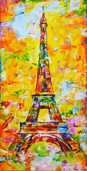Painting titled "Eiffel Tower. Paris." by Iryna Kastsova, Original Artwork, Acrylic Mounted on Wood Stretcher frame