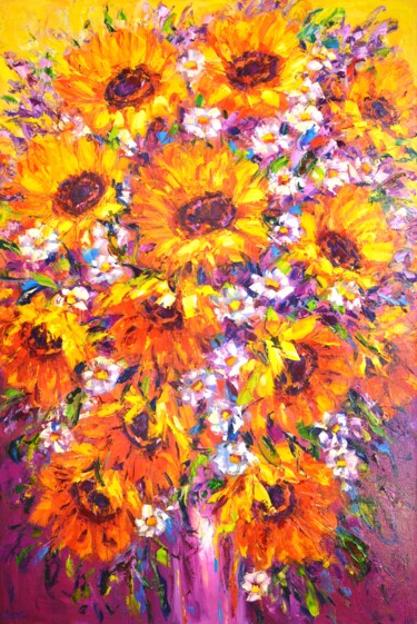 Painting titled "Sunny melody." by Iryna Kastsova, Original Artwork, Oil Mounted on Wood Stretcher frame