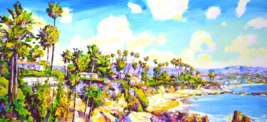 Painting titled "California. Palm tr…" by Iryna Kastsova, Original Artwork, Acrylic Mounted on Wood Stretcher frame