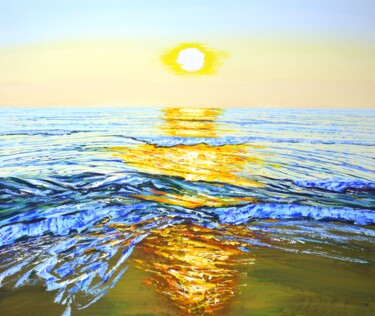 Painting titled "Ocean. Golden rays." by Iryna Kastsova, Original Artwork, Acrylic Mounted on Wood Stretcher frame