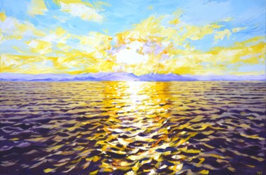 Painting titled "Light on water 60." by Iryna Kastsova, Original Artwork, Acrylic Mounted on Wood Stretcher frame