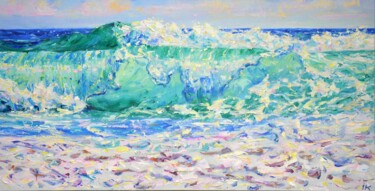 Schilderij getiteld "Ocean. Waves." door Iryna Kastsova, Origineel Kunstwerk, Olie Gemonteerd op Frame voor houten brancard