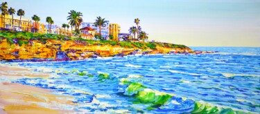 Painting titled "San Diego La Jolla" by Iryna Kastsova, Original Artwork, Acrylic Mounted on Wood Stretcher frame