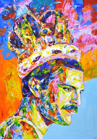 Painting titled "Freddie Mercury 2" by Iryna Kastsova, Original Artwork, Acrylic Mounted on Wood Stretcher frame