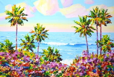 绘画 标题为“Palm trees. Ocean.…” 由Iryna Kastsova, 原创艺术品, 丙烯 安装在木质担架架上