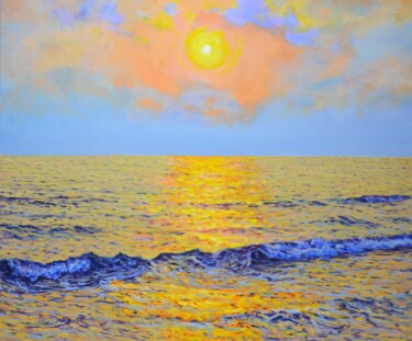 Painting titled "Golden sunset" by Iryna Kastsova, Original Artwork, Oil Mounted on Wood Stretcher frame