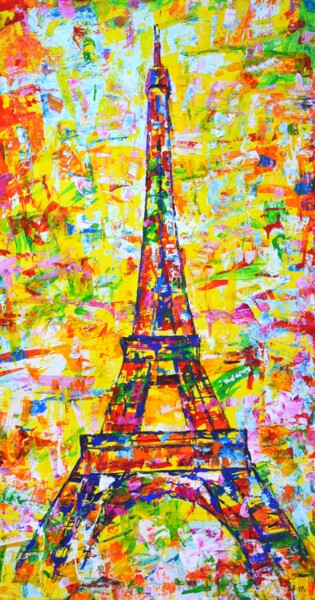 Painting titled "Eiffel Tower 2. Par…" by Iryna Kastsova, Original Artwork, Acrylic Mounted on Wood Stretcher frame