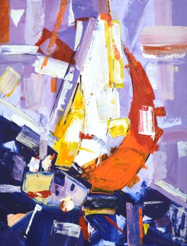 Картина под названием "Abstract sailboat 3" - Iryna Kastsova, Подлинное произведение искусства, Акрил Установлен на Деревянн…