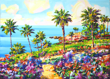Painting titled "Summer in California" by Iryna Kastsova, Original Artwork, Acrylic Mounted on Wood Stretcher frame