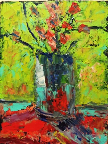 Painting titled "red flowers" by Irena, Original Artwork, Oil