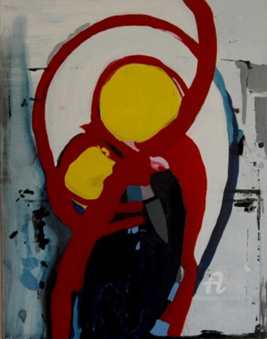 Painting titled "Vierge à l'enfant" by Isa B., Original Artwork, Acrylic Mounted on Wood Stretcher frame