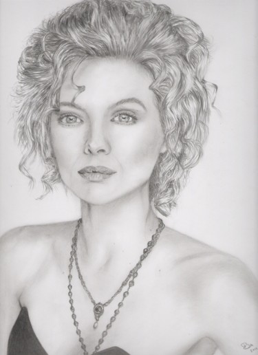 Drawing titled "Michelle Pfeiffer" by Isabelle Deligne, Original Artwork, Pencil