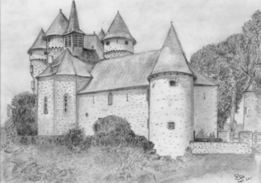 Drawing titled "Château de Val" by Isabelle Deligne, Original Artwork, Pencil