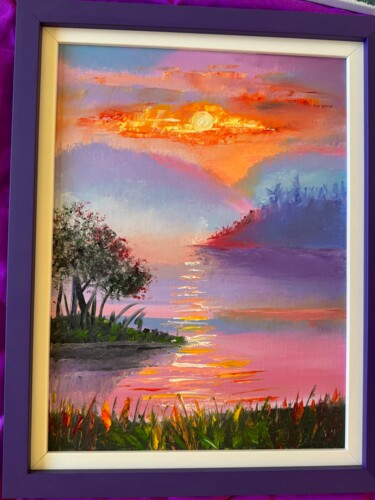 Картина под названием "Закат на реке" - Isa Elixir, Подлинное произведение искусства, Масло