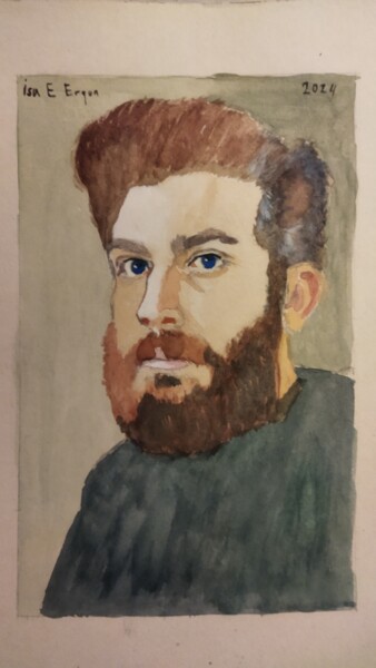 Painting titled "Self portrait" by İSa Erdal Ergun, Original Artwork, Watercolor