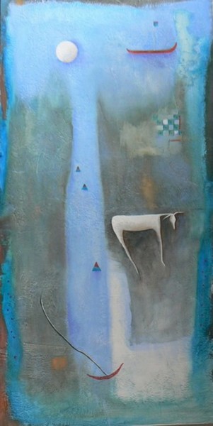 Painting titled "Bleu safran" by Isa Feroe, Original Artwork, Oil