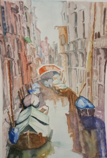 Peinture intitulée "Venise la belle" par Isa Ferrari, Œuvre d'art originale, Aquarelle