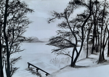 Peinture intitulée "Au bord du lac" par Isa-Isarielle, Œuvre d'art originale, Aquarelle