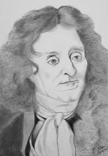 Drawing titled "Jean de La Fontaine" by Isa-Isarielle, Original Artwork, Pencil