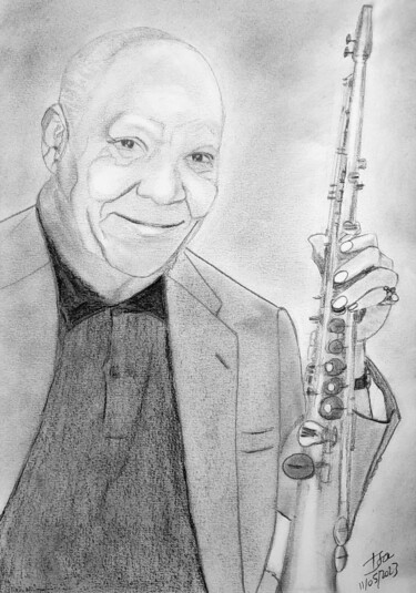 Drawing titled "Sidney Bechet" by Isa-Isarielle, Original Artwork, Pencil