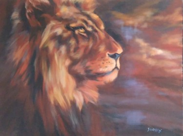 Painting titled "lion" by Isabelle Seguin, Original Artwork, Acrylic